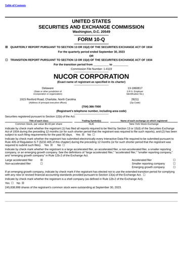 Thumbnail Nucor
 Quarterly Report 2023-q3