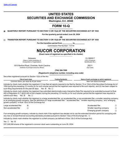 Thumbnail Nucor
 Quarterly Report 2024-q2
