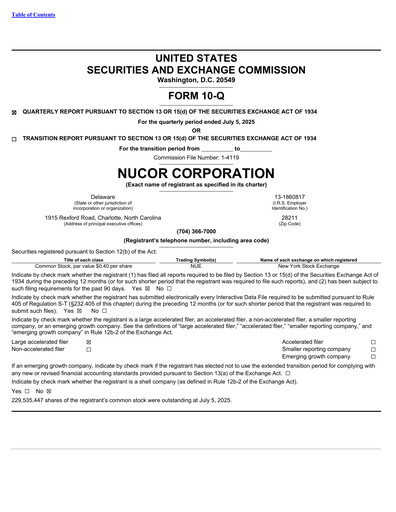 Thumbnail Nucor
 Quarterly Report 2025-q2