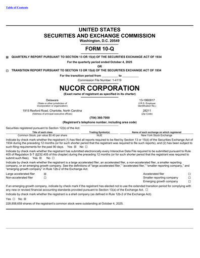Thumbnail Nucor
 Quarterly Report 2025-q3