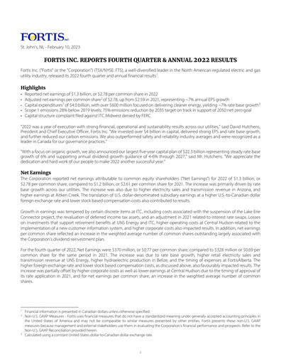 Thumbnail Fortis Annual Report 2022