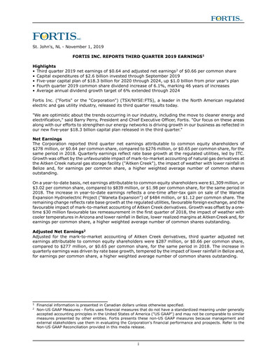 Thumbnail Fortis Quarterly Report 2019-q3
