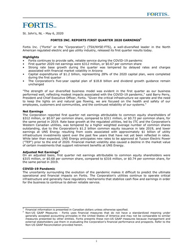 Thumbnail Fortis Quarterly Report 2020-q1