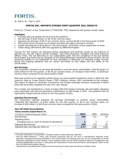 Thumbnail Fortis Quarterly Report 2021-q1