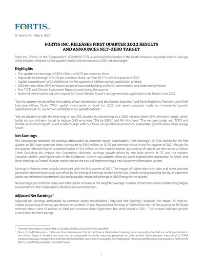 Thumbnail Fortis Quarterly Report 2022-q1