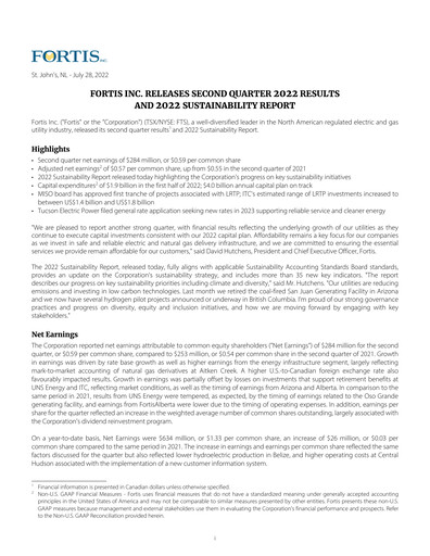 Thumbnail Fortis Quarterly Report 2022-q2