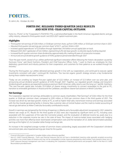 Thumbnail Fortis Quarterly Report 2022-q3