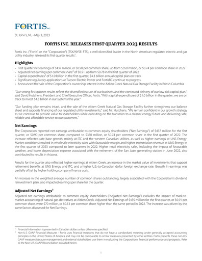 Thumbnail Fortis Quarterly Report 2023-q1