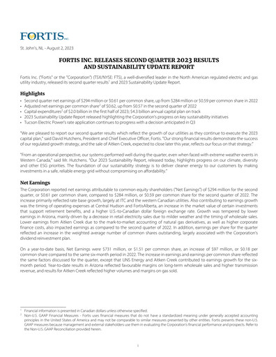 Thumbnail Fortis Quarterly Report 2023-q2
