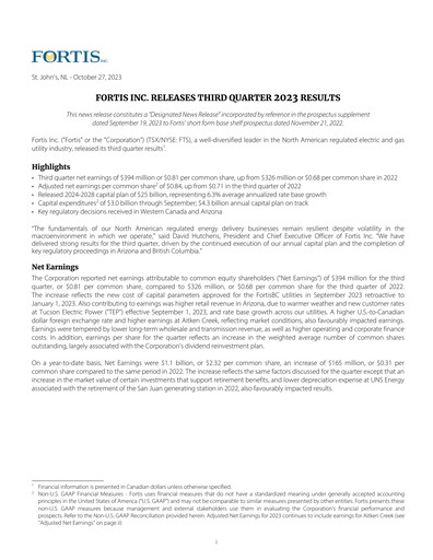 Thumbnail Fortis Quarterly Report 2023-q3