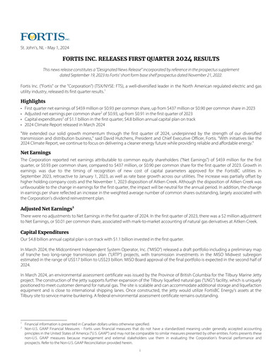 Thumbnail Fortis Quarterly Report 2024-q1