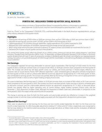 Thumbnail Fortis Quarterly Report 2024-q3