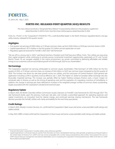 Thumbnail Fortis Quarterly Report 2025-q1