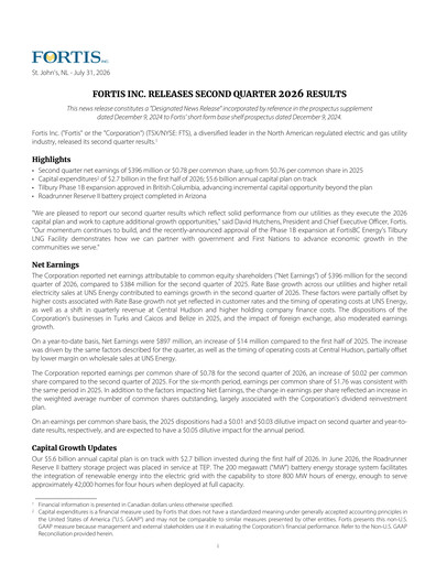 Thumbnail Fortis Quarterly Report 2026-q2