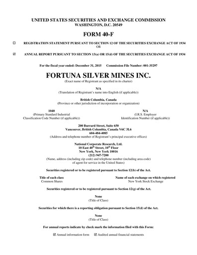 Thumbnail Fortuna Mining Annual Report 2015