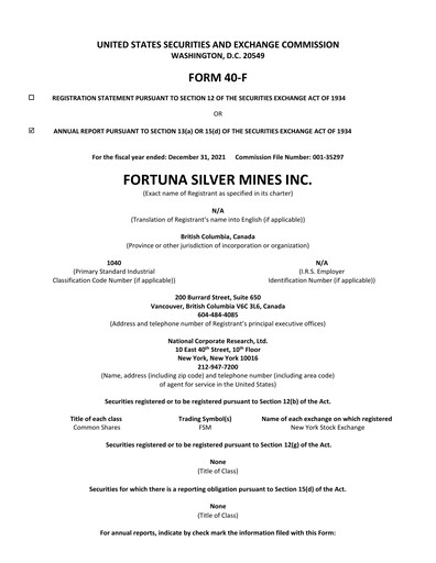 Thumbnail Fortuna Mining Annual Report 2021