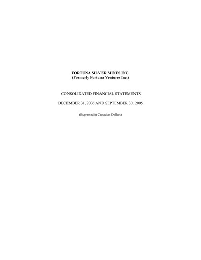 Thumbnail Fortuna Mining Financial Statement 2006