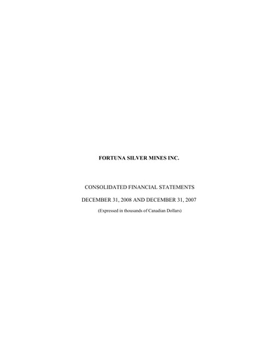 Thumbnail Fortuna Mining Financial Statement 2008