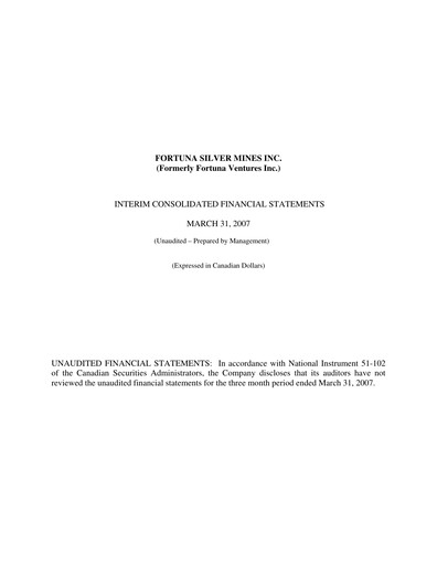 Thumbnail Fortuna Mining Quarterly Report 2007-q1