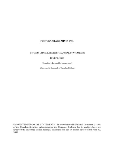 Vorschaubild Fortuna Mining Quartalsbericht 2008-q2
