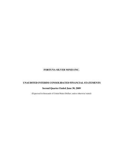 Thumbnail Fortuna Mining Quarterly Report 2009-q2