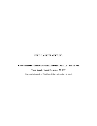 Thumbnail Fortuna Mining Quarterly Report 2009-q3