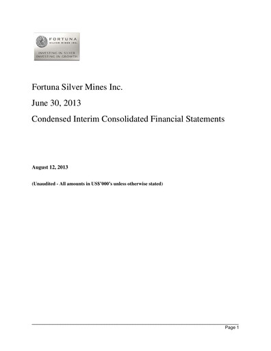 Thumbnail Fortuna Mining Quarterly Report 2013-q2