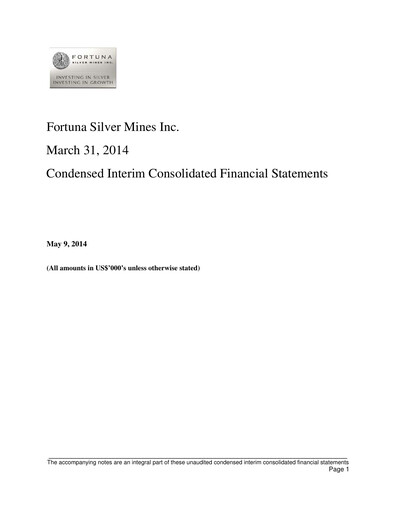 Thumbnail Fortuna Mining Quarterly Report 2014-q1