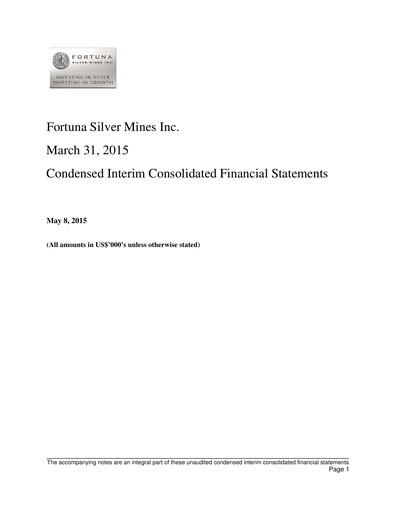 Thumbnail Fortuna Mining Quarterly Report 2015-q1