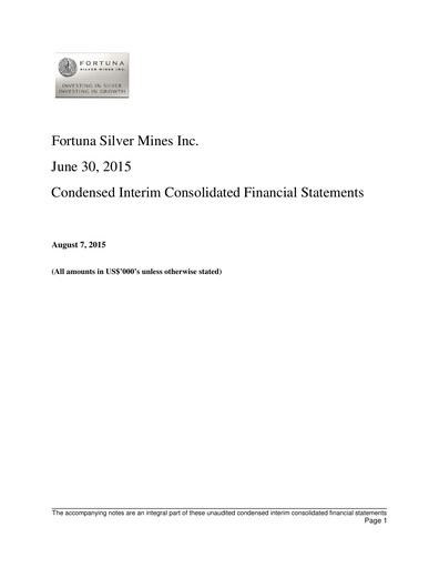 Thumbnail Fortuna Mining Quarterly Report 2015-q2
