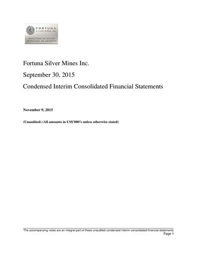 Thumbnail Fortuna Mining Quarterly Report 2015-q3