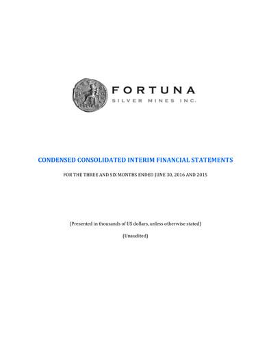 Thumbnail Fortuna Mining Quarterly Report 2016-q2