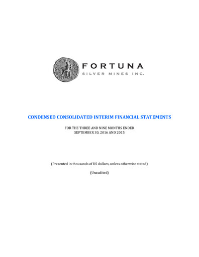 Thumbnail Fortuna Mining Quarterly Report 2016-q3