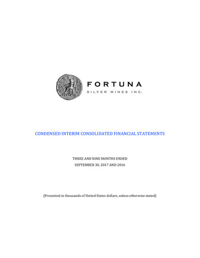Thumbnail Fortuna Mining Quarterly Report 2017-q3