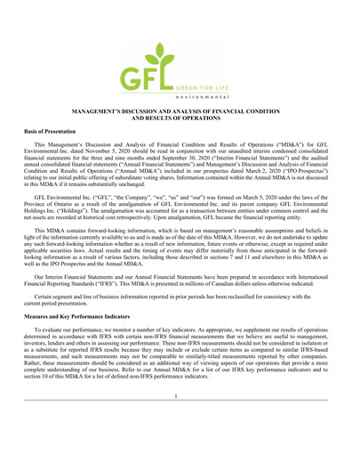 Thumbnail GFL Environmental
 Quarterly Report 2020-q3