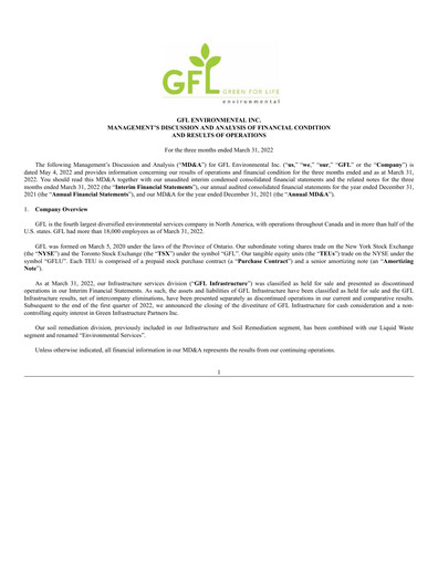 Thumbnail GFL Environmental
 Quarterly Report 2022-q1