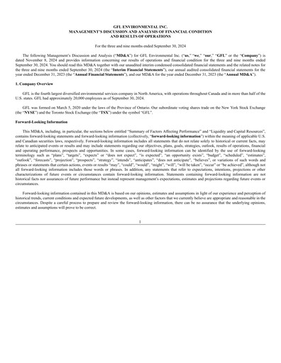 Thumbnail GFL Environmental
 Quarterly Report 2024-q3