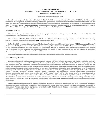 Thumbnail GFL Environmental
 Quarterly Report 2025-q1