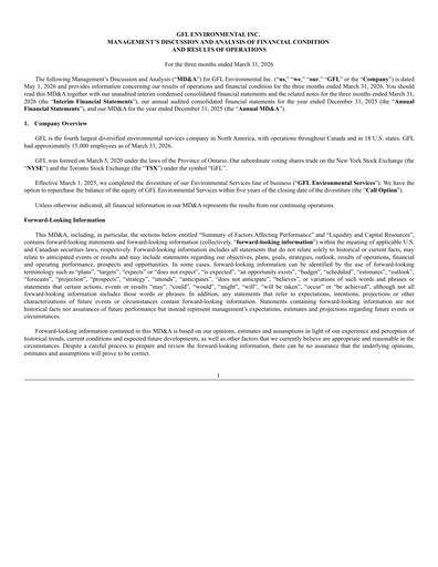 Thumbnail GFL Environmental
 Quarterly Report 2026-q1
