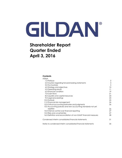 Thumbnail Gildan Quarterly Report 2016-q1