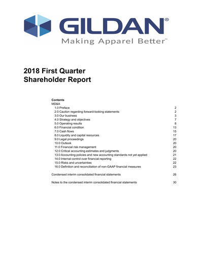 Thumbnail Gildan Quarterly Report 2018-q1