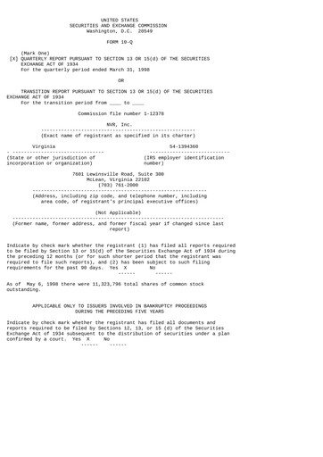 Thumbnail NVR Quarterly Report 1998-q1