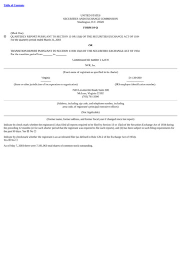 Thumbnail NVR Quarterly Report 2003-q1