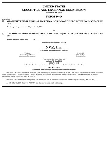 Thumbnail NVR Quarterly Report 2003-q3