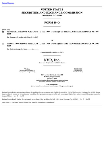 Thumbnail NVR Quarterly Report 2005-q1
