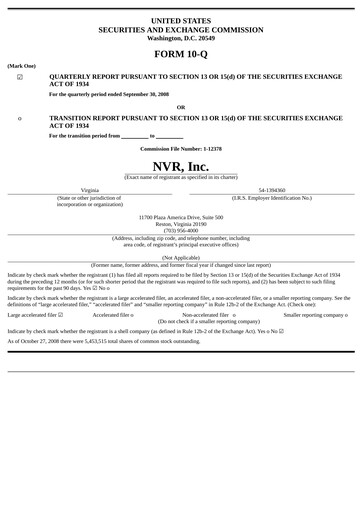 Thumbnail NVR Quarterly Report 2008-q3