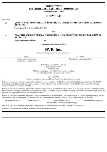 Thumbnail NVR Quarterly Report 2009-q1