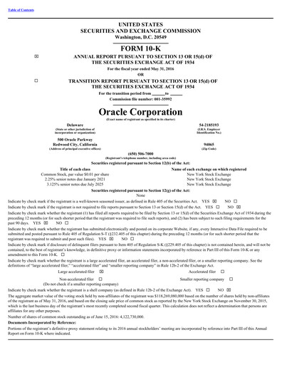 Thumbnail Oracle Annual Report 2016