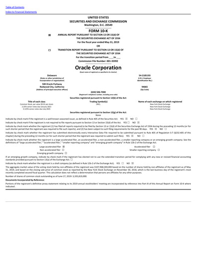 Thumbnail Oracle Annual Report 2019