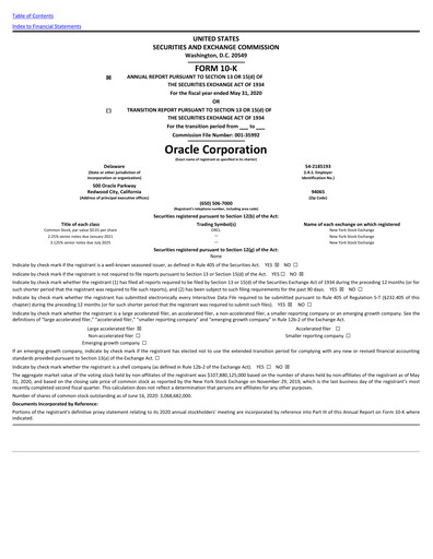 Thumbnail Oracle Annual Report 2020